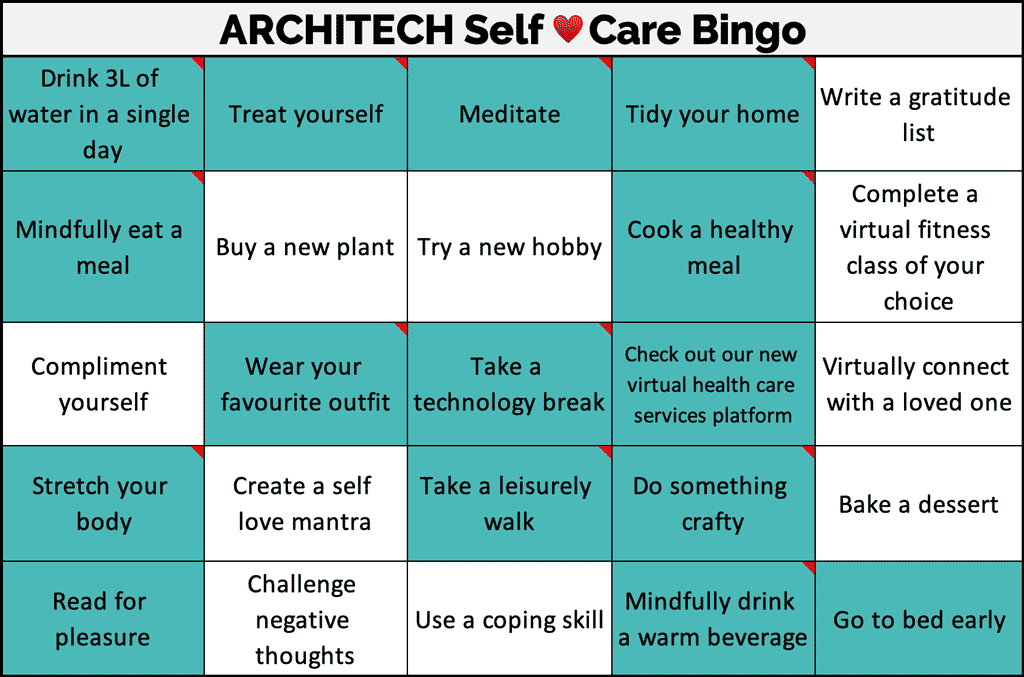 Self care Bingo card